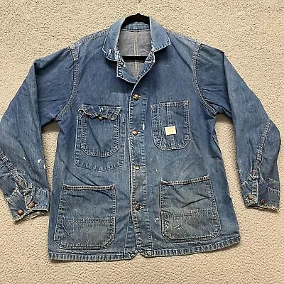 Big Mac Shirt Mens L Blue Denim Heavyweight Work Wear Vintage Shacket Distressed • $34.88