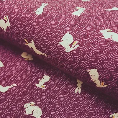 Japanese Import Traditional Purple Rabbits Cotton Fabric For Dress And Quilting • £9