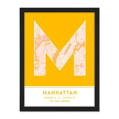 Manhattan New York United States City Map Typography Framed Wall Art Print 18x24 • £36.99