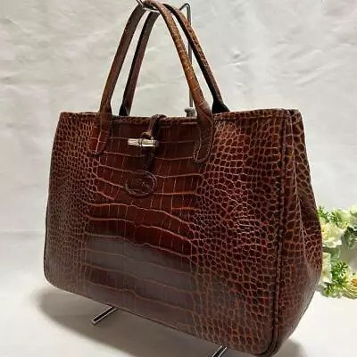 Longchamp Roseau Tote Bag Brown Leather Croco Handbag Women Used JPN • $186.30