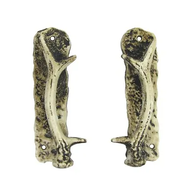 Cast Iron Deer Antler Barn Sliding Door Handle Pull Set Rustic Hunt Cabin Decor • £25.22