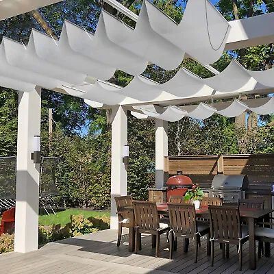 Waterproof Retractable Pergola Replacement Shade Cover Wave Sail Awning-Grey • $193.99