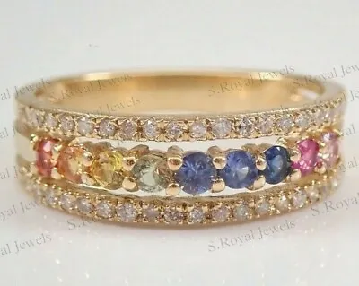 2CT Multi Color SapphireCitrineRuby & Diamond Wedding Ring 14K Yellow Gold FN • $71.95