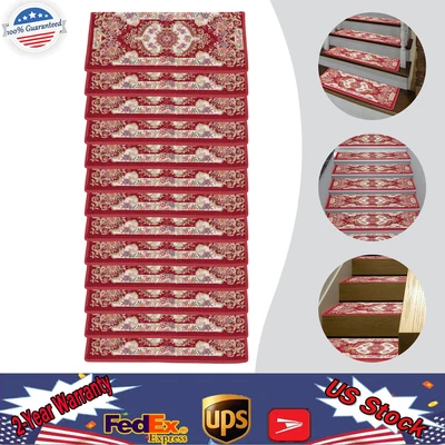 $100 • Buy 13 Pcs Non-Slip Washable Stair Treads Carpet Step Mats Red European Floral Mats