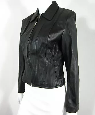 MODA International LONG SLEEVE FULL ZIP LEATHER JACKET SIZE S SMALL SOLID BLACK  • $70.83