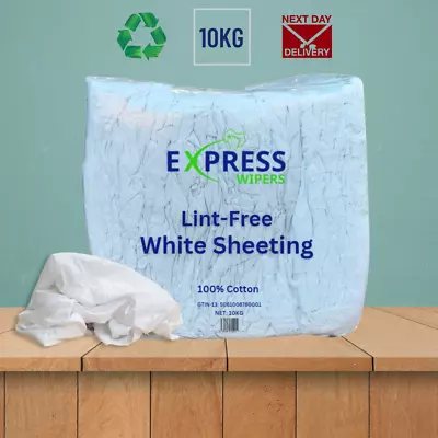 10kg White Cotton Sheet Lint-Free Industrial Cleaning Rags Wipers Wiping Cloths • £26.50