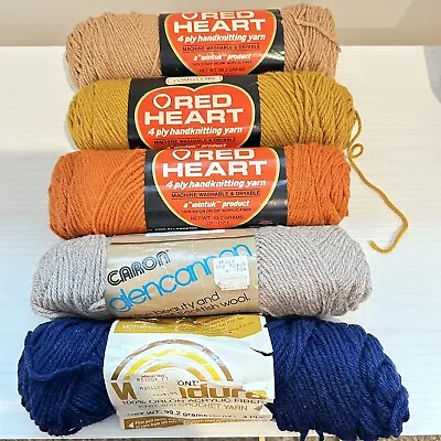 Vintage Yarn Lot Of 5 Red Heart Caron Glencannon Wondura • $12