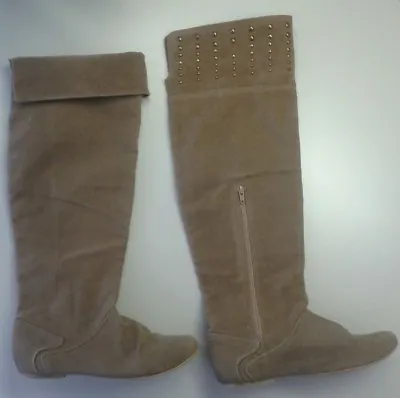 Miss Me Pisa Faux Suede Over The Knee Flat Boots Antique Gold Studs Sz 9 • $20
