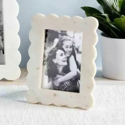 Scalloped Marble Picture Frame Holds 4 X 6  Photo Easel Back - NEW! • $39.99