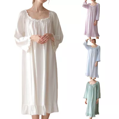 Women's Cotton Victorian Nightgown Long Sleeve Soft Ruffle Vintage Sleep Dress • $29.99