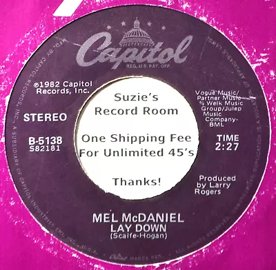 Mel McDaniel Lay Down / Big Ole Brew EX- 80's Country 45 7  Vinyl -Coupons! • $2.95