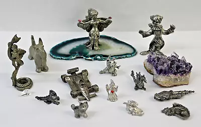 Lot Of 12 Miniature Pewter Figurines Fairy Dragon Wizard Cat Dog Cobra Clown Car • $19.99