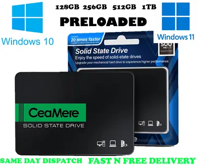 £12.99 • Buy NEW 128GB 256GB 512GB 1TB Solid State Hard Drive With Windows 10/11 Installed