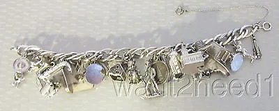 Vintage Sterling Silver Charm Bracelet 24P Loaded Disney Mickey Pluto Goofy 87g • $249.95