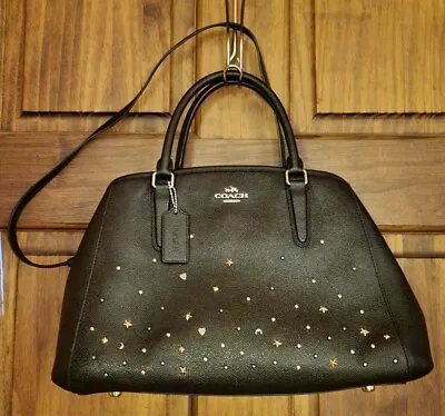 Coach F23235 Margot Black Carryall Shoulder Bag Star Heart Moon Studded • $275