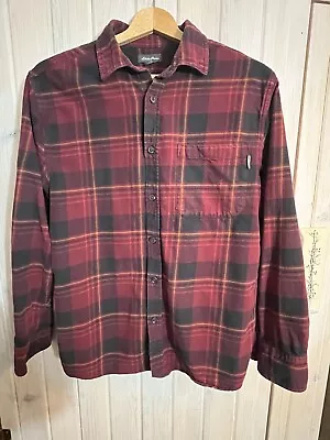 Eddie Bauer Flannel Shirt Men’s Red Black Plaid Long Sleeve Button Up Med/Med • $12