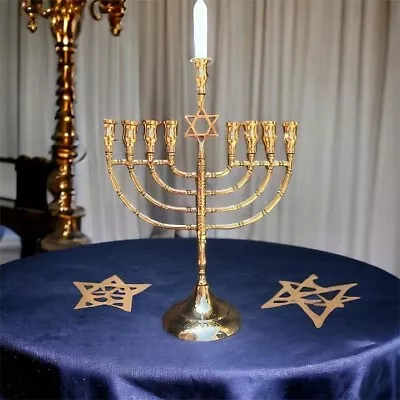 Hanukkah Jewish Chanukah Menorah  Israel Brass Chanukah Candle Holder 9 Branched • £70.80