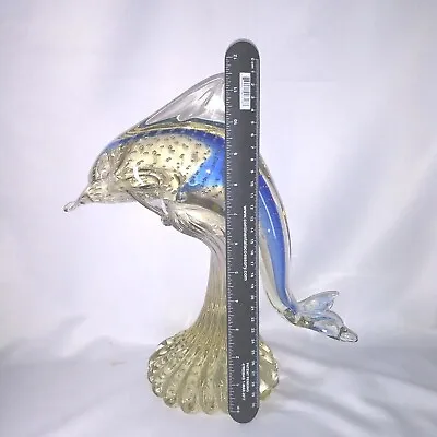 12  Murano Glass Dolphin On Wave Sculpture Blue Controlled Bubble Ocean Statue • $59