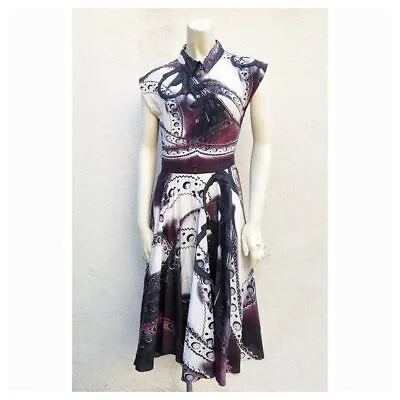 Mary Katrantzou Women Button Front Dress Cap Sleeve Steampunk Chain Multi Size 4 • $244.30