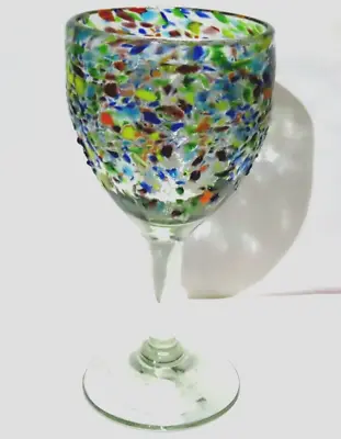 Hand Blown Colorful Textured Confetti Ball Wine Glass Mexican Glass 7.5  Tall • $16.50