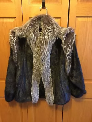 Black Ranch Mink Jacket  W Fox Fur Trim Size Large • $1200