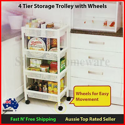 4 Tier Storage Wheel Trolley Basket Rack - Kitchen Makeup Beauty Hair Salon • $49.99