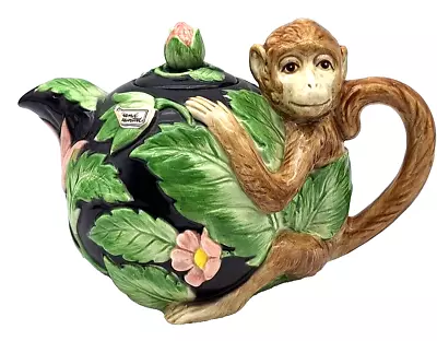 Fitz And Floyd Porcelain Rainforest Monkey Teapot 6.5  T X 10  Wide Hand Painted • $69