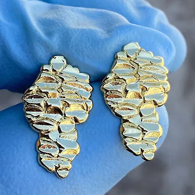 14k Gold Plated Nugget Earrings Butterfly Back Hip Hop Jewelry Mens Women's 20MM • $14.95