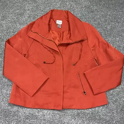 Chico’s 0 Jacket Womens Size S Orange Full Zip Zipper Pockets Long Sleeves • $24