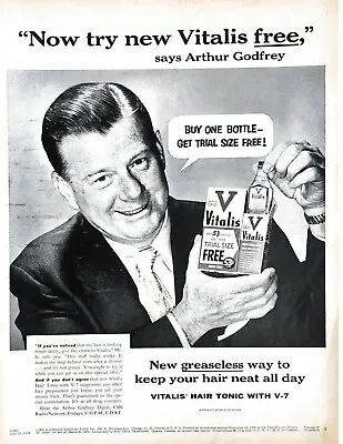 1954 Vitalis Vintage Print Ad Arthur Godfrey Buy One Bottle Get Trial Size Free • $8.99