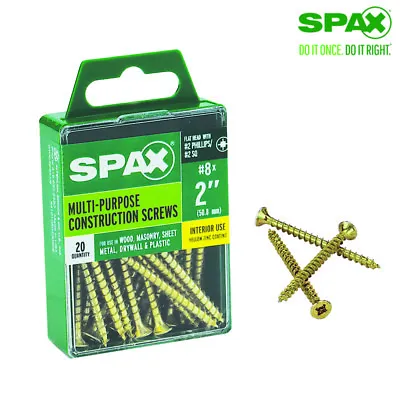 $9.99 • Buy SPAX No. 8  S X 2 In.   L Phillips/Square Flat Head Multi-Purpose Screws 20 Pk