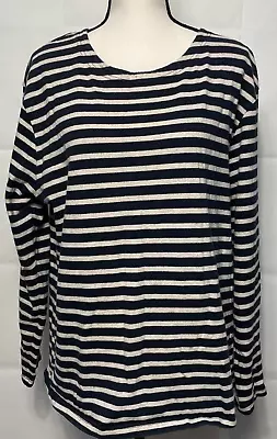 J Crew Knit Goods T-Shirt Women L Large Stripes Long Sleeve Slit 100% Cotton • $16.67