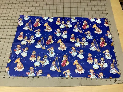 VTG CHRISTMAS WRAPPING PAPER GIFT WRAP - Blue Background W ANGLE GIRLS MUSIC • $26.87