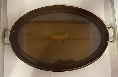 Manning Bowman Co-Mahogany & Glass Handled-Oval Serving Tray • $124.99