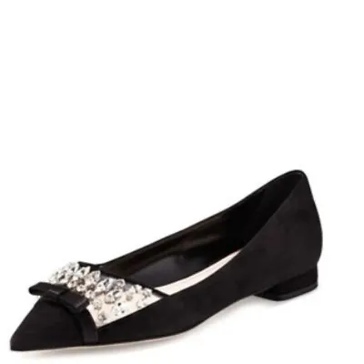 Miu Miu Ballerine Jeweled Pointed-Toe Ballet Flats Black Size 35 Tiny Flaw • $75