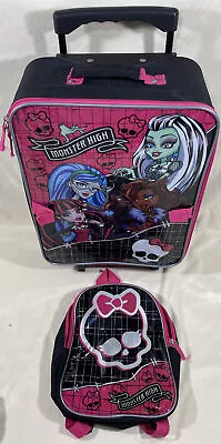 RARE 2012 Monster High Dolls 18” Rolling Suitcase Luggage Carry W/ 10” Backpack • $59.99