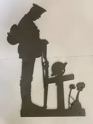 17.5  Metal Soldier Silhouette Remembrance Memorial Cross & Poppies - UNPAINTED • £31