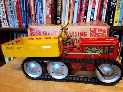NICE VINTAGE  1950 MARX  TIN LITHO WIND UP GIANT REVERSING TRACTOR TRUCK W/ BOX • $139.46