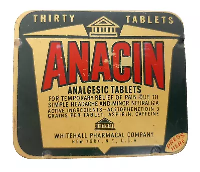 Vintage Anacin Headache Medicine Tin Small Yellow Metal Box • $12.99