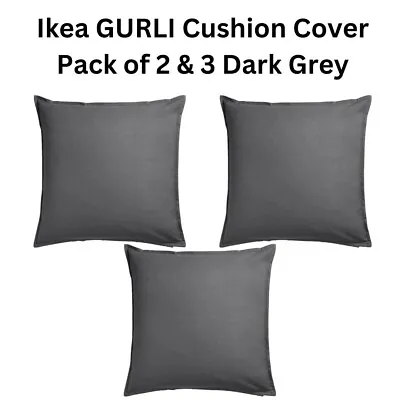 IKEA Cushion Covers GURLI 50cm X 50cm 100% Cotton Dark Grey Pack Of 2 & 3 New • £13.99