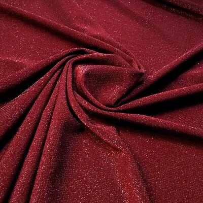 £5.99 • Buy Maroon Sparkly Glitter Stretch JERSEY Fabric 58” ITY Dress Bridal Costumes 58 
