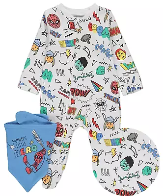 Marvel The Avengers Baby Boys Sleepsuit With Bib 0-3 Months NEW • £11.99