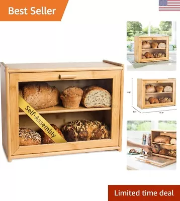 Large Capacity Bamboo Bread Box With Transparent Window And Magnetic Locks • $59.99