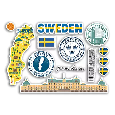 A5 Sticker Sheet Sweden Vinyl Stickers - Flag Country Holiday Map Travel #78487 • £3.99