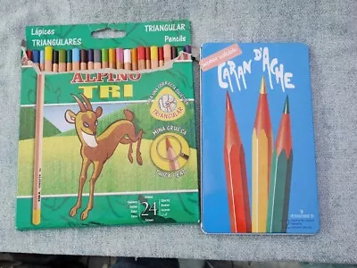 Caran D'Ache Pencils Crayons And Alpino Tri Triangular Pencils Nice Quality • £10.99