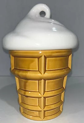 Vintage 1960s Japan Ceramic Soft Vanilla Ice Cream Waffle Cone Cookie Jar • $34.99