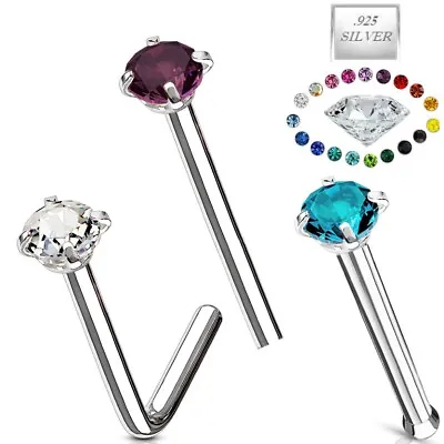 925 Sterling Silver Straight Nose Bone Stud Ring 1MM  1.5MM 2MM 2.5MM CZ 22G • $2.99