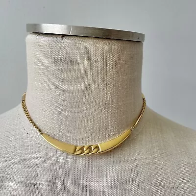 Vintage 80s Trifari Chain Link Gold Tone Modernist Choker Necklace 15” • $26