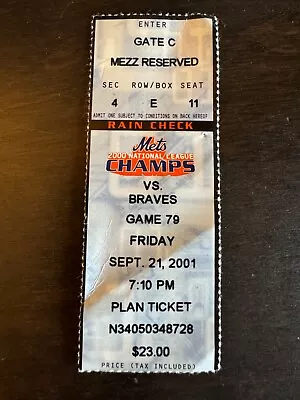 METS Ticket - The FIRST Game Back After 9/11 Friday September 21 2001 • $250