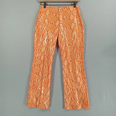 Vintage Vertigo Paris Pants Womens 8 Bright Orange Snake Skin Stretch Club Party • $64.96